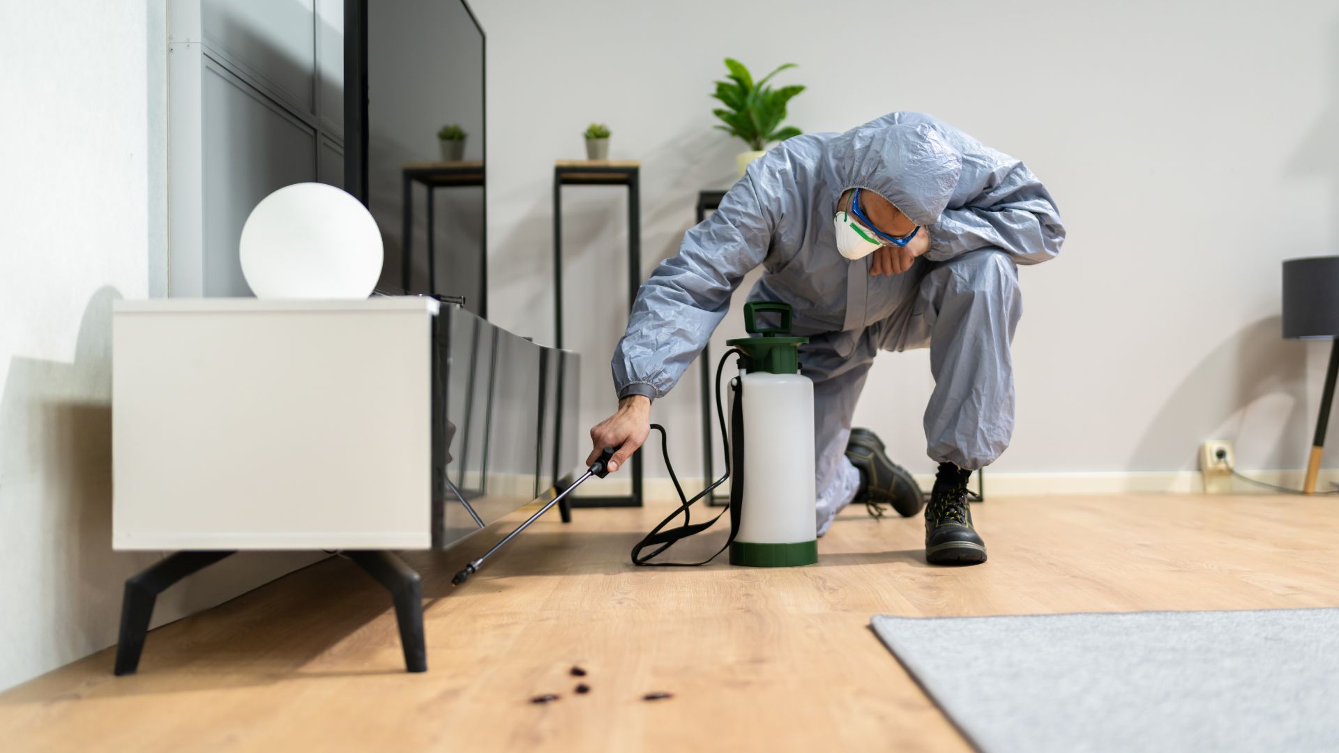 A person in a room with a vacuum